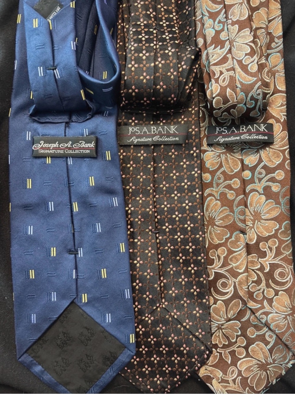Jos. A. Bank Three-Tie Set in Blue, Black, and Brown